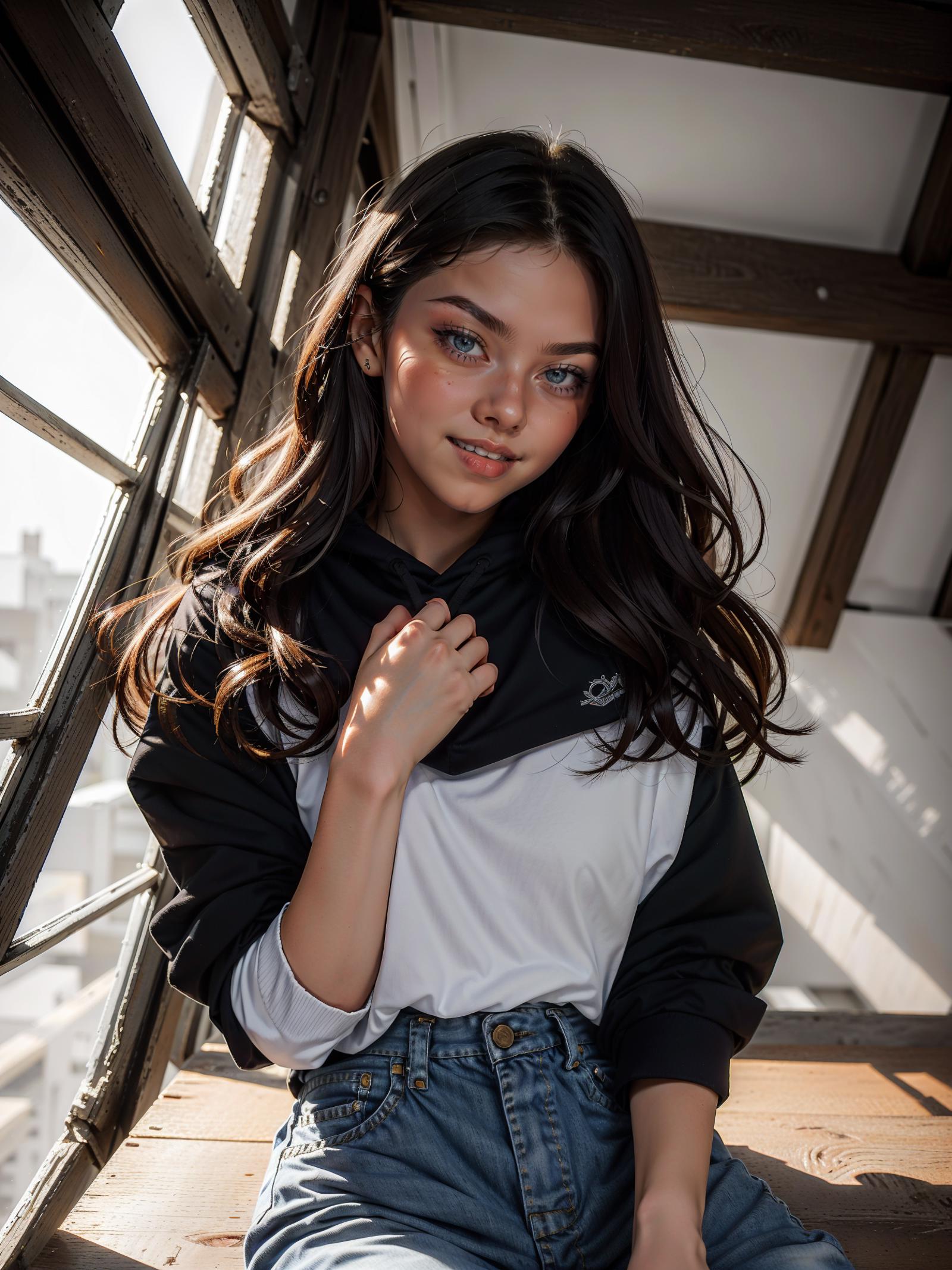 A young woman with brown hair wearing a Nike sweater.