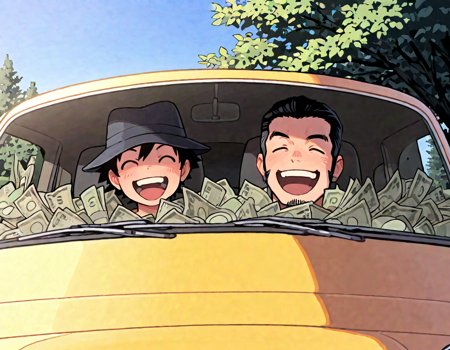 Stacks of bills in a car / 車に積まれた札束の山　札びらのシャワーだ！それぇ！ v1.0