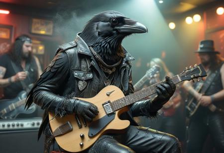 corvidfolk, Playing Guitar at a night club, rocker outfit