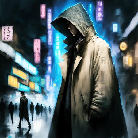 photo, Cyber Hacker Man standing, wearing Trenchcoat in the Streets of Hong Kong (CyberHacker style:1)  <lora:djzCyberHacker:0.8>