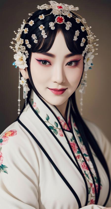 [jingju:999],photorealistic,realistic,solo,photorealistic,best quality,ultra high res,
bjofemale,1girl,solo,jewelry,black hair,hair ornament,makeup,ring,flower,lipstick,eyeshadow,black eyes,floral print,smile,hanfu beautiful,
masterpiece,best quality,extremely detailed face,perfect lighting,solo,best quality,ultra high res,photorealistic,ultra detailed,masterpiece,best quality, <lora:000_AiMeishi_bjomale_bjofemale:1>