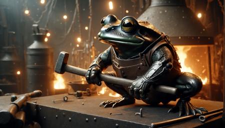 Photograph of  blacksmith frog with long furry , captured on a (Hasselblad X1D II 50C)