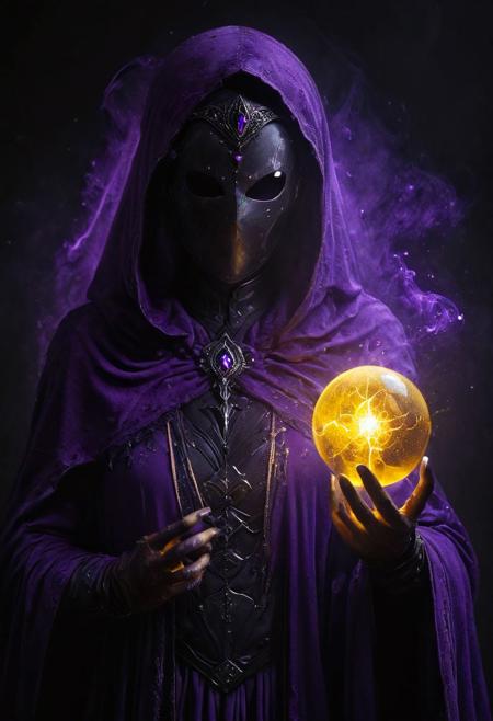 AtomicHeartTwinsCosplay in absolute darkness, profoundly no light, holding black-purple diamond shaped orb staff, 
pointed hat, translucent skin, Describe the captivating scene captured in the vintage photograph featuring a Bedouin artist skillfully swallowing a massive sword in the style of Final Fantasy, amidst a mesmerized audience. Provide details about the artist's attire, the sword's intricate design, and the expressions of the onlookers as they witness this extraordinary performance., amazing quality, masterpiece, best quality, hyper detailed, ultra detailed, UHD, perfect anatomy, portrait, dof, hyper-realism, majestic, awesome, inspiring, closeup, an weathered outworn old Fantasy cape, smooth, Closeup, by Dring, rust paint peelz, atmospheric haze, cinematic composition, soft shadows, national geographic style, yellow and purple electric sparks, crawling on four, looking at viewer