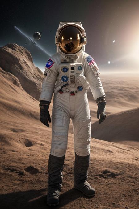 Woman astronaut, 8k uhd, alien planet, early morning, high detail professional photo, lots of details, hyperrealistic photography, photorealistic illustration style, natural lighting