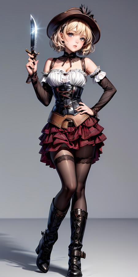 jyojifuku, hat, boots, corset, belt knife weapon