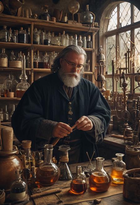 Galen in his alchemy laboratory, doing the great work