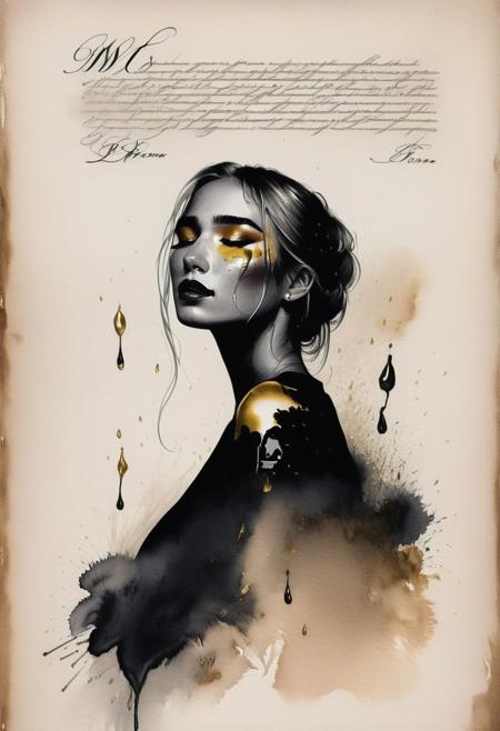 RAW profile photo, close-up, dark atmosphere, crying with tears made of gold, masterpiece, cinematic film still of a blonde beautiful woman, detailed skin, freckles ,eyeliner, dark lipstick, black lace turtleneck dress, tack sharp focus on eyes, Sensual, lustful, seductive,  intricate, ultra detailed, 8k, <lora:MS_DitavT_V1_32:0.6>