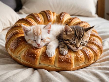 kittens sleeping on a giant croissant pillow,<lora:add-detail-xl:0.8>,hyper realistic,insanely detailed,absurdres,photograph,beautiful,