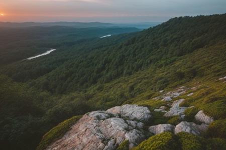 raw photo, a sunset landscape, (Hyrcanian Forests: 1.39) (temperate-rainforest), Iran, Caspian sea, cozy, photorealistic, high detailed texture, 8k uhd, dslr, soft lighting, high quality, film grain, Fujifilm XT3, Sony A7 IV, highly detailed photography, (muted colors, cinematic, dim colors, soothing tones:1.2), vibrant, insanely detailed, hyperdetailed, (dark shot:1.2), (vsco:0.3), (intricate details:0.9), (hdr, hyperdetailed:1.2) (highest coherency: 1.39) (highest quality: 1.39) (rule of Thirds) (award winning) (breathtaking) (masterclass) (vibrant color: 0.79) (mist: 0.79) (distant sea) (steep rocky hills) (sharp focus forground) (mossy rocks)