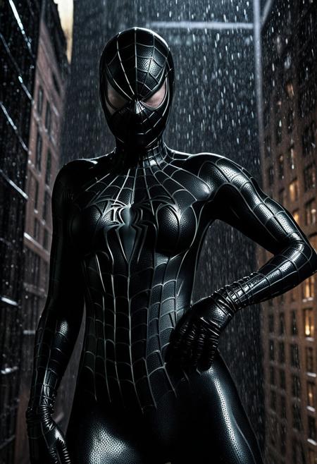 score_9, score_8_up, score_7_up, best quality, realistic, masterpiece, beautiful detail, hyperrealistic, night, ((1girl, woman body, big breasts)), amazing detailed full body portrait of a sexy girl, wearing a realistic and highly detailed black raimi spider-man suit, ((huge muscular girl)), ((wears black spiderman mask)), professional model wears ultra - detailed black raimi spider - man suit, ultra - detailed and grained black raimi spiderman suit, suit covered entire body and hand, black spiderman gloves, wet, (sexy pose), (full body), (dirty skin), octane render, highly detailed, volumetric, dramatic lighting, (highest quality:1.1), (HDR:1.3), (top quality, best quality), realistic, high definition,