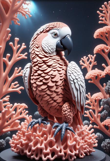 dark 3D Rendering, intricate background, establishing shot of a midweight (coral style,score_9, score_8_up, score_7_up, score_6_up, cute parrot, made entirely of coral:1.3) , she has Parisien hair, Calming Namibia in background, dense nature and Dwarf Planet Pluto in background, at Overcast, Panorama, detailed, masterpiece, Shameful, Demoscene, Cande lightsoft bounced lighting, F/1.8, Primary Colors, bold lettering, Rule of Thirds, most elegant in the world, pale skin, trending on artstation, fertile, original, grim