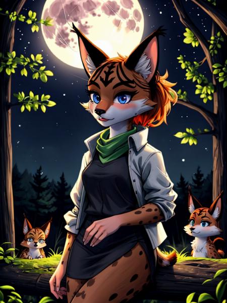 1 girl, Night, Forest:0.8, Full moon, 
<lora:Miyu:1> MiyuCzar
 <lora:Furtastic_Detailer:1> <lora:PK-FurryMix-128:1>