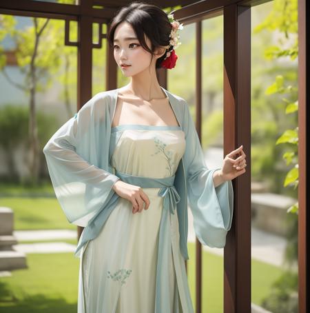 masterpiece, best quality, highres, extremely detailed 8k wallpaper, very clear,modern hanfu, collarbone, see-through,
 <lora:Modern_Hanfu-08:0.6>