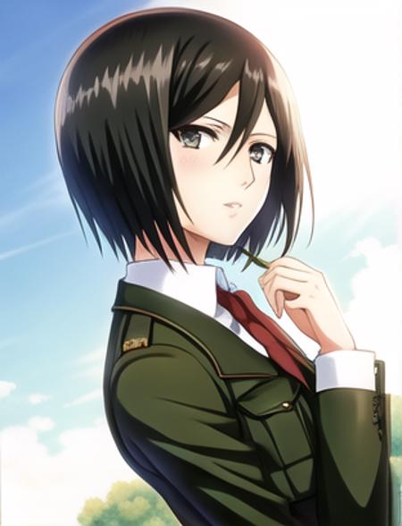 mikasa (mikasa ackerman), highres,(masterpiece_1.0),(best quality_1.0),black military uniform, black military hat,