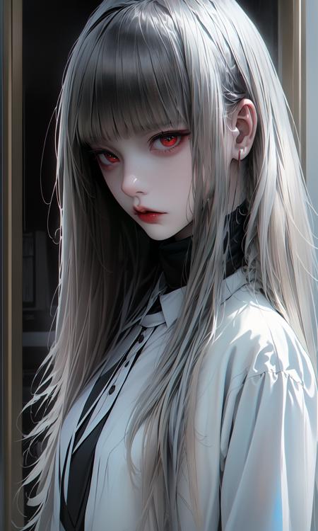 (dramatic, gritty, intense:1.4),masterpiece, best quality, 8k, insane details, intricate details, hyperdetailed, hyper quality, high detail, ultra detailed, Masterpiece,
bestquality,highdefinition,huadan,bestquality,masterpiece,highres,
1girl, fashion photography, in style of angura keihime - cut, straight hairin a minimalist Misasakan roomBlack clothing
A mature facesideways glance, (cold attitude,eyeshadow,eyeliner:1.1),(red lips:1.5), (Mole under eye:1.3),
<lora:~Q?-QlN;Rhime cut:1>