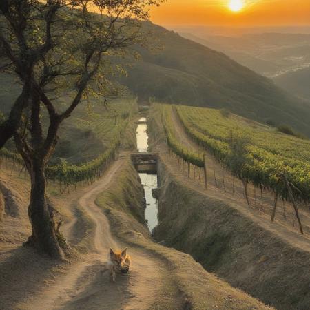 Claude Lorrain (golden hour), Vineyard on steep slate slopes, fox tracks in mud, clapper bridge over stream,grey heron stalking.,Art painting by Gustav Klimt and Takashi Murakami and Kay Sage, ,,
artstation trending, macro lens, volumetric light,
<lora:Illustration_Insanity:0.3>,
<lora:dreamshaperXL10_lora:0.7>,
<lora:extremely_detailed:0.3> extremely detailed,
<lora:DetailMaximizer:0.3>,, Surrealism art style, dreamlike and irrational imagery, explores the unconscious mind, juxtaposition of unlikely elements, challenges reality and logic