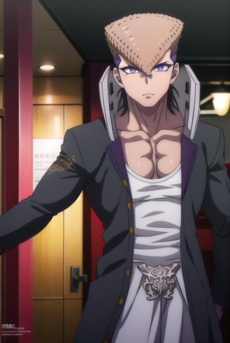 mondooowada, <lora:mondo oowada s1-lora-nochekaiser:1>,
mondo oowada, short hair, bangs, brown hair, (purple eyes:1.1), male focus, pompadour,
BREAK shirt, collarbone, jacket, white shirt, open clothes, open jacket, black jacket, pectorals,
BREAK outdoors, classroom,
BREAK looking at viewer, (cowboy shot:1.5),
BREAK <lyco:GoodHands-beta2:1>, (masterpiece:1.2), best quality, high resolution, unity 8k wallpaper, (illustration:0.8), (beautiful detailed eyes:1.6), extremely detailed face, perfect lighting, extremely detailed CG, (perfect hands, perfect anatomy),