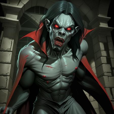 a photo of morbius, red cape,  <lora:morbius:1>