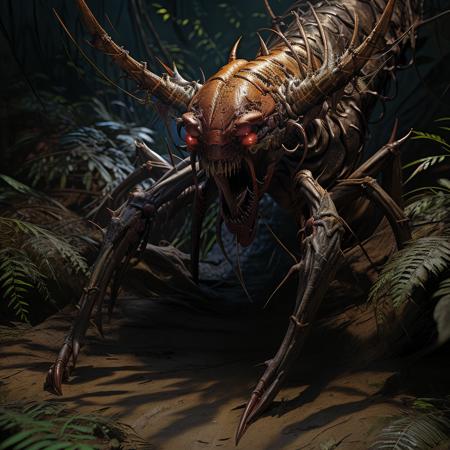 <lora:RPGAnkheg:1>ankheg:1.2, ((mandibles)), glowing, ((sharp teeth)), antennae, ((open mouth)), ((teeth)), jungle, realistic, 32k, cinematic, light and shadow, photorealistic, ultra photoreal, best quality