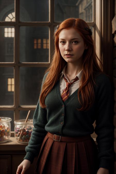 GWBW, (A ginger haired witch look at the window of a candy store in Hogsmeade:1.2), (wearing a school uniform from Hogwarts:1.3), night lighting, impressive natural scenery and a peaceful atmosphere, creating a breathtaking visual spectacle, ink stroke realistic film style, thick strokes, masterpiece, high quality, centered, perfect composition, detailed, hdr, epic background, line art, digital illustration, comic style, dynamic, highly detailed, artstation, concept art, smooth, sharp focus, illustration, Thomas Moran style, art by Carne Griffiths and Wadim Kashin, detailed background, 60-30-10 color rule, warm tones, godrays, unreal engine, greg rutkowski, loish, rhads, beeple, makoto shinkai and lois van baarle, ilya kuvshinov, rossdraws, tom bagshaw, alphonse mucha, global illumination, detailed and intricate environment <lora:more_details:0.25> <lyco:GoodHands-beta2:1.0>