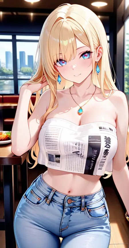 News Print Strapless Crop Top Set