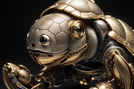 complex 3d render ultra detailed of a <<Kawaii turtle>> in the style of cybermysticsteampunk , Android Jones|BREAK| Photorealistic, hyperdetailed, unity hdrp, unreal engine, octane,|BREAK| cyborg, robotic parts, 150 mm, beautiful studio soft light, rim light, vibrant details, luxurious cyberpunk, lace, hyperrealistic, anatomical, facial muscles, cable electric wires, microchip, elegant, beautiful background, octane render, H. R. Giger style, 8k, best quality, masterpiece, illustration, an extremely delicate and beautiful, extremely detailed ,CG ,unity ,wallpaper, (realistic, photo-realistic:1.37),Amazing, finely detail, masterpiece,best quality,official art, extremely detailed CG unity 8k wallpaper, absurdres, incredibly absurdres, robot, silver halmet, full body, sitting (<lora:redshift_lora:0.8>)