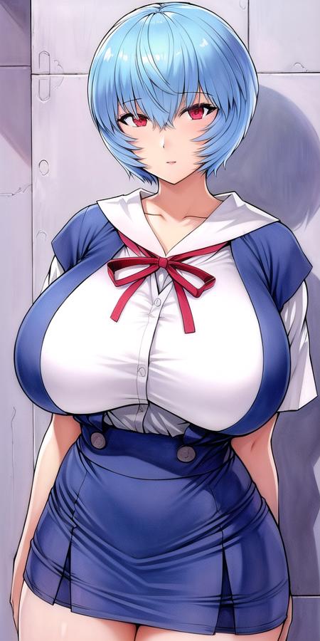 <lora:Ayanami_Rei_MogudanV2:0.7> ayanami_rei_mogudan, huge_breasts, standing, solo, Mogudan_MicroSkirt_Suspender_skirt_School_Uniform, masterpiece, best quality, detailed face, detailed eyes, highres,