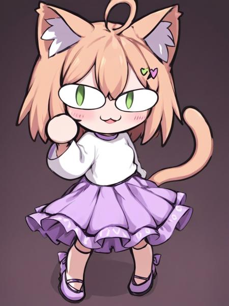 <lora:xl_neco-arc-000007:1>,neco-arc,slit eyes,1girl,solo,cat ears,cat tail,chibi,:3,full body,skirt,