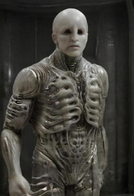 Engineer1024, cinematic movie still of the Prometheus movie by Ridley Scott, a bald pale semi-alien male with black eyes, ivory bio-metallic-bone armor inspired by H. R. Giger, extremely detailed pale skin with visible respiratory pores, in a dynamic pose,
extremely high quality RAW photograph, exquisite details and textures, highly detailed, ultra detailed photograph, dramatic cinematic lighting, 4k,
highest resolution, (bokeh:1.3), (best quality, masterpiece:1.3), ultra high res, 16k unity wallpaper, intricate details, highest detailed, sharp focus, extreme shadow-play, low key, backlit, (filmgrain:1.3)
dramatic full body shot, wide angle view
ancient ruins of an otherworldly alien planet , dusty atmospheric haze, mesmerizing fog, dark pastel colors
<lora:add-detail-xl:1> <lora:xl_more_art-full_v1:0.5>  <lora:Engineer1024:0.6>
