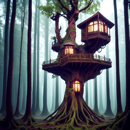 photo, a tree house in the middle of a forest (Metroidvania style:1) <lora:djzMetroidvaniaV21:1>