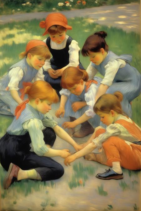 <lora:Mary Cassatt Style:1>Mary Cassatt Style - mary cassatt,A group of children were playing on the ground