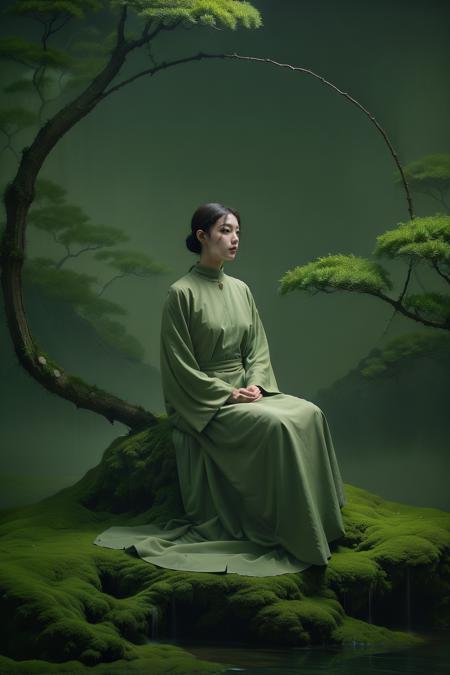 photorealistic,realistic,photography,masterpiece,best quality,ultra-detailed,1girl,moon,<lora:ç»¿æå¥æ³:0.7>,water,branch,