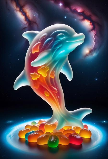 masterpiece,best quality,amazing quality, gummymorph, gummy dolphin, outer space, nebula, planet
