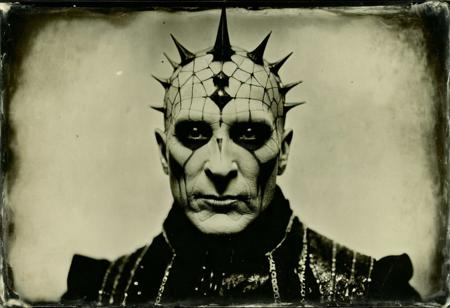 monochrome (wetplatecollodion:1.2),  a Genuine sepia 1930s photograph of a nightmarishly bizarre hellraiser Cenobite Fashion - horror, Clive barker, surreal, nightmarish, hyperdetailed surreal, Gustave Dor, clive barker ::  selective focus, scratches
<lora:fix_hands:1>
<lora:Wet Plate Collodion_SDXLBase-000002:1>