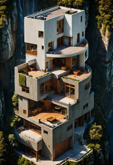 (A Cross-section of a building, sections view,:1.4), 
(on a rocky coast, half embedded in the cliff, small waterfall:1.2), 
(architectural masterpiece, inspired by Lebbeus Woods,  Jean Prouv, Neil Denari, Pierre Chareau:1.2), 
aerial view of an incredibly tall, enchanted renaissance tower made of white to grey limestone, surrounded by ominous woods, rock cliffs, dark fantasy, sunset, architecture, masterpiece, high detail, crisp focus, depth-of-field, (intricate details, masterpiece, best quality:1.4),  (avant-garde, future, reality, science fiction, photorealistic), (modern architecture:1.2), (Ultra Realistic, Photography, composition, Architecture Sales Photography, Ultra High Resolution, Cinematography, High Resolution Image:1.1), (dramatic lighting, direct sunlight, ray tracing, clear shadow:1.1), [:traffic|windows|railing|stair|balcony|terrace|crowd|Sidewalk|vehicle|trees|equipment| detailed signal_details:0.7], [:marble|granite|lbrick|tile|metal|concrete|glass|foliage_material texture:0.7], (real landscape:1.1), (blurred background:1.0), [buildings|BREAK|trees|BREAK|Crowd|buildings|BREAK|trees|BREAK|Crowd|buildings|BREAK|trees|BREAK|Crowd:0.7], (background, more_details:0.3)
great lighting, clear, xtower, industrialbuilding, extrusionbuilding