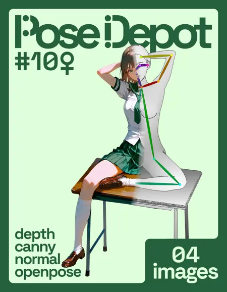 [OpenPose + Depth + Canny + Normal] Pose Depot #10F: Sitting on Desk