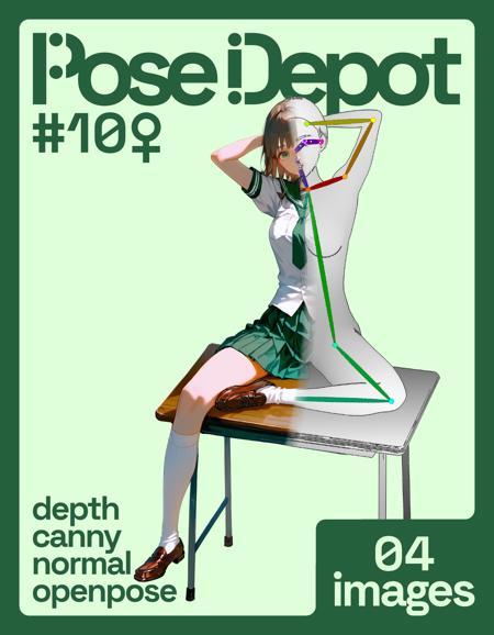 [OpenPose + Depth + Canny + Normal] Pose Depot #10F: Sitting on Desk Pose Depot #10F