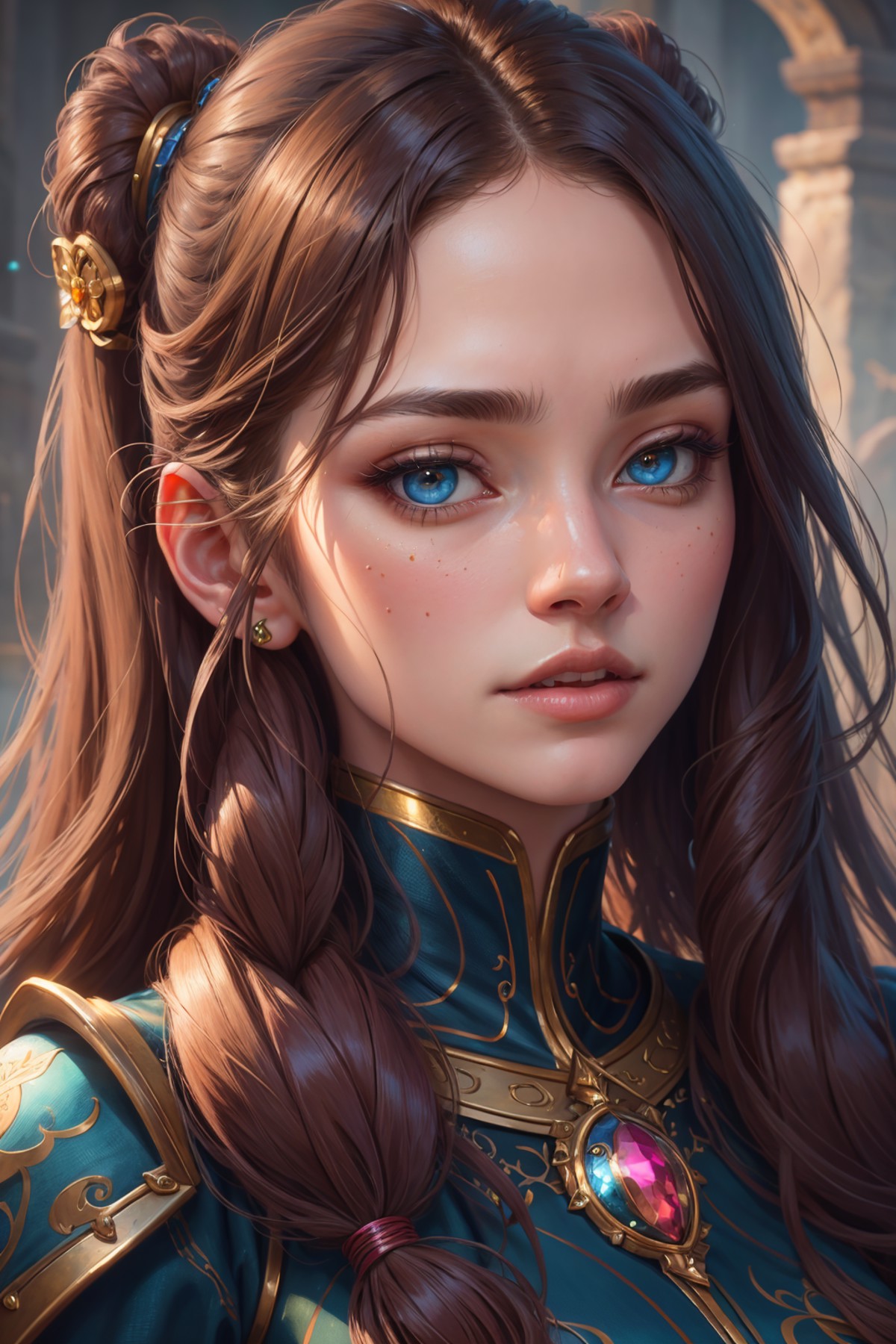 ((best quality)), ((masterpiece)), (detailed), close-up person, long hair, (fantasy art:1.3), cute cyborg girl, highly det...