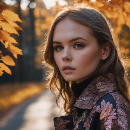 anastasia_shcheglova, <lora:AnastasiaShcheglovaXL:1>, colorful summer jacket, turtleneck, black denim jeans, edgy style, forest a array of autumn leaves on the ground, ((perfect eyes, detailed eyes,realistic eyes)), (masterpiece, best quality, ultra-detailed, best shadow), high contrast, (best illumination), ((cinematic light)), colorful, hyper detail, dramatic light, intricate details, (1 girl, solo) , ultra detailed artistic photography, dreamy, backlit, shadows, ultra high definition, 8k, ultra sharp focus, ultra high quality model, soft lighting, film photography, analogue photography, hyperrealism,, ((sharp face, detailed face, realistic face, naturtal skin, realistic skin, detailed skin, pores))