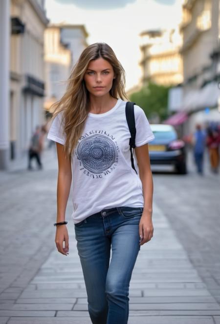 <lora:MayAndersen:1> a beautiful woman walking down street, wearing a tshirt and jeans, hi detail, sharp focus, perfect lighting, awesome, dslr, 4k high quality. extra detail, extra sharp, magical, perfect moment, natural skin, pores