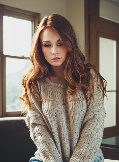 LeannaDecker, ((wearing sweater)), inside, portrait, kitchen, coffee, snow, eyes open, best quality, upper body, by lee jeffries nikon d850 film stock photograph 4 kodak 400 camera f1.6 lens rich colors hyper realistic lifelike texture natural lighting unreal engine trending on artstation cinestill 800, (100mm lens), long hair,
purple hair <lora:Leanna Decker:1>