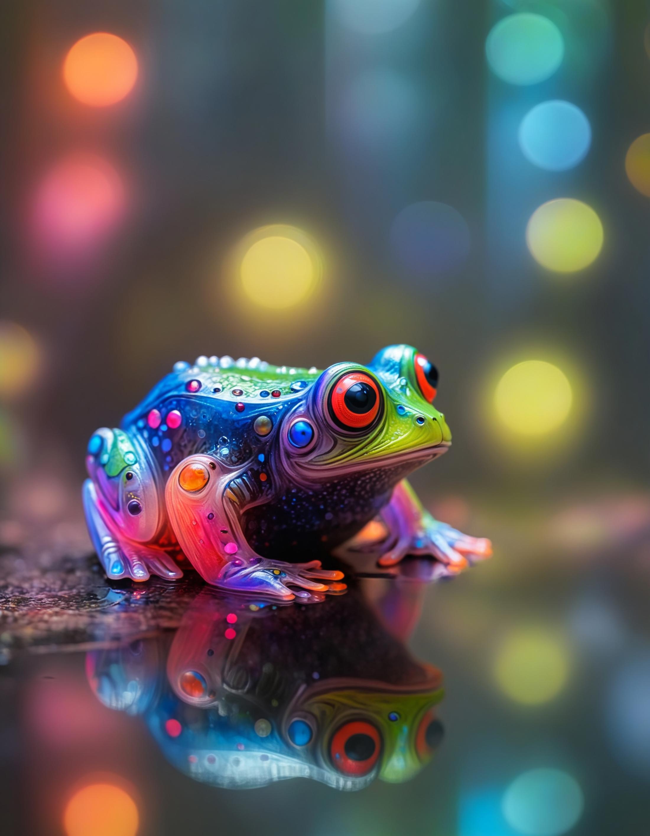 A colorful frog sitting on a rock.