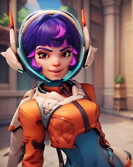 Juno (overwatch) , purple hair, multicolored hair, pink hair, helmet