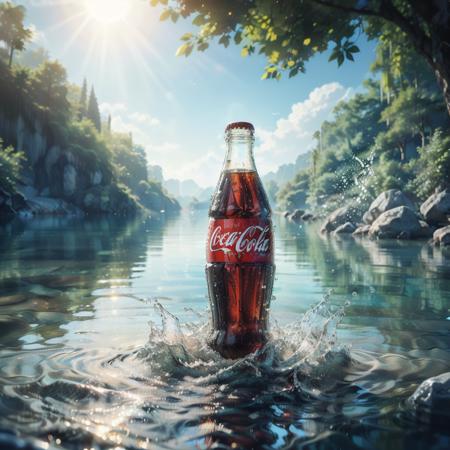 kekokelev2,a coca cola bottle in the middle of a body of water with a splash of water around it and a sun shining behind it,no humans,bottle,water,scenery,blurry,outdoors,sky,tree,depth of field,
Best quality,masterpiece,ultra high res,<lora:20231217-1702820058385-0020:0.7>,