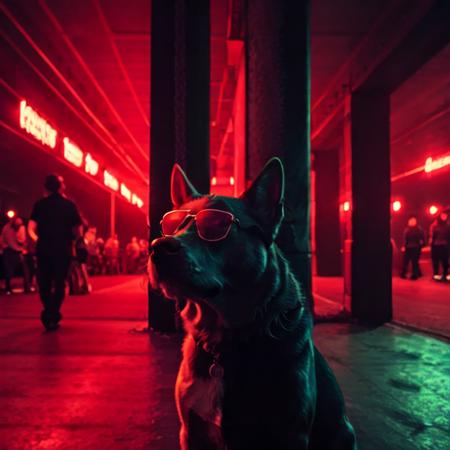 (dogs:1.3), close-up of dancing dog, red light, (close up:1.3), dark, 8k, contrast, (wearing sunglasses:1.3), smoking a cigar, detailed, intricate, <lora:UndergroundClub:0.8>, soft lighting, realistic, UndergroundClub, hard shadow, masterpiece, best quality, neon sign   , high resolution, <lora:theovercomer8sContrastFix_sd15:0.2>