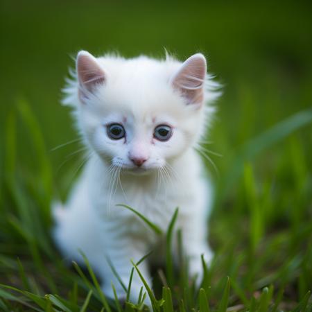 <lyco:Kitty:1.0> small white and black kitty in green grass, realistic, photo