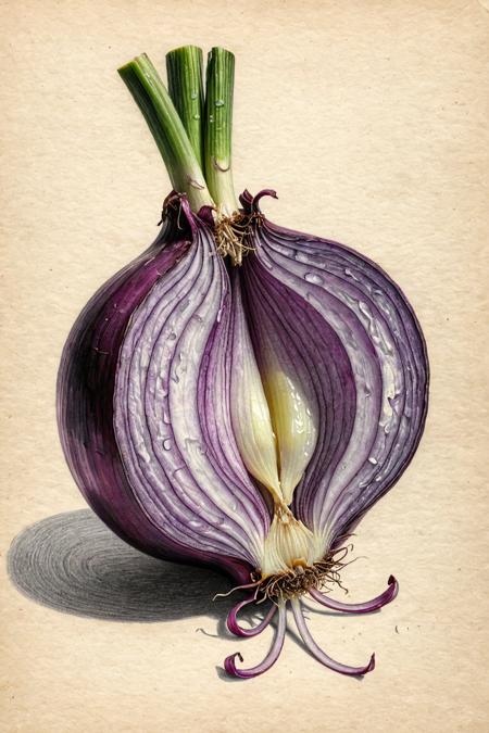 pencil drawing of anpencil drawing of cut onion