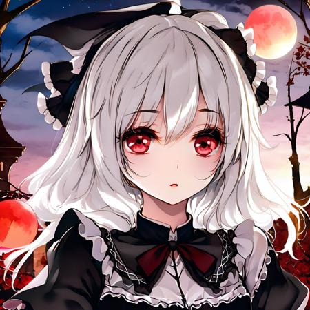 ((detailed anima face))),((beautiful detailed face)),collar,(((gothic, lolita_fashion, gothic_lolita))),
((white hair)),((streaked hair)),
beautiful detailed eyes,(red eyes),
(((detailed castle))),(((high saturation))), ((best shadow)) ,((night,red moon,blood on face,blood on cloths,splash blood)),arms behind back
anime,<lora:anime:1>,