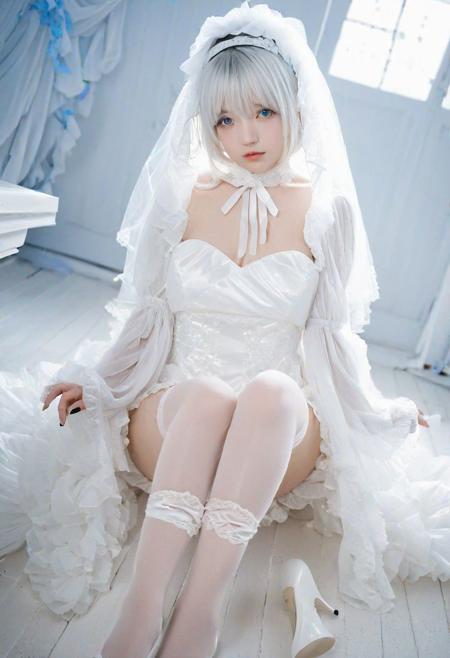 SDXL Nier Automata 2B White Wedding Dress Bride Cosplay