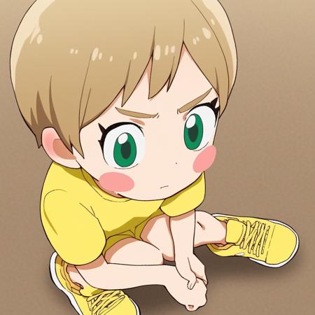 PikachuBoy  Pikachu onesie Short hair Light brown hair  Green eyes Blush stickers